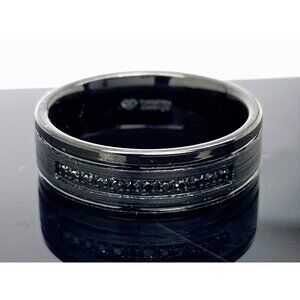 Men's Wedding Band Tungsten Carbide Black Gemstone 8mm Wide Ring Size 11